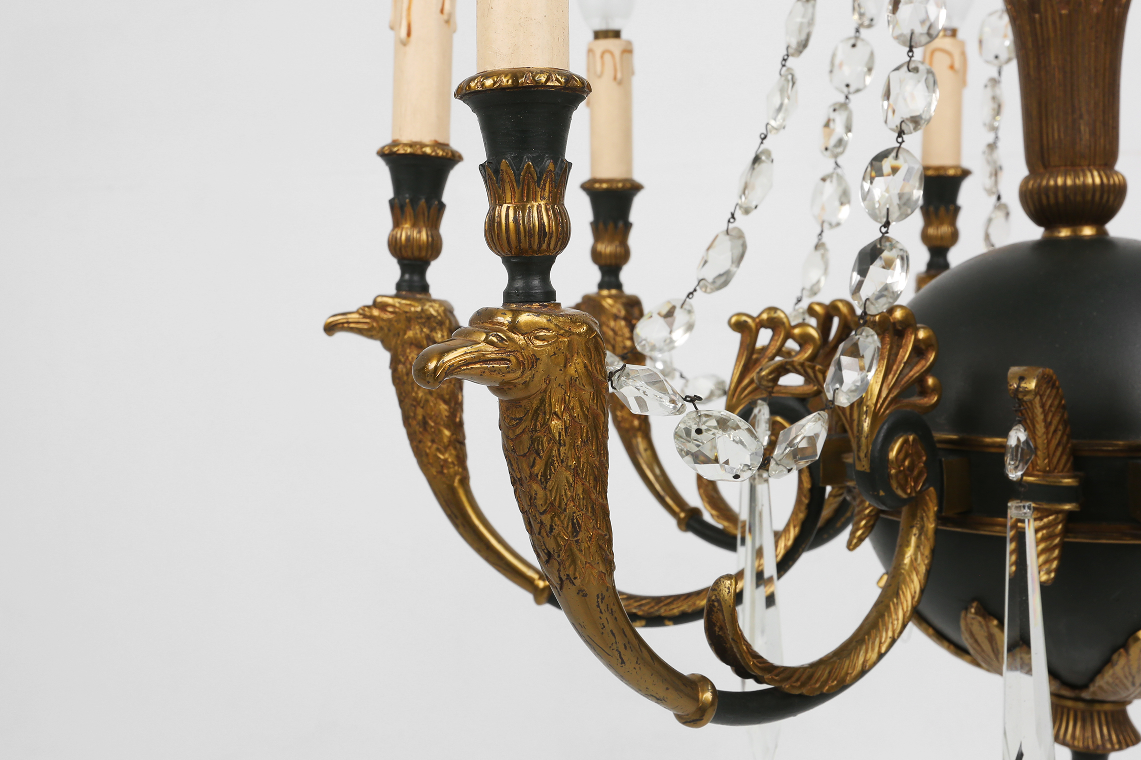 Impressive set of a large bronze Empire Chandelier with 2 wall lights, Belgium ca. 1950thumbnail